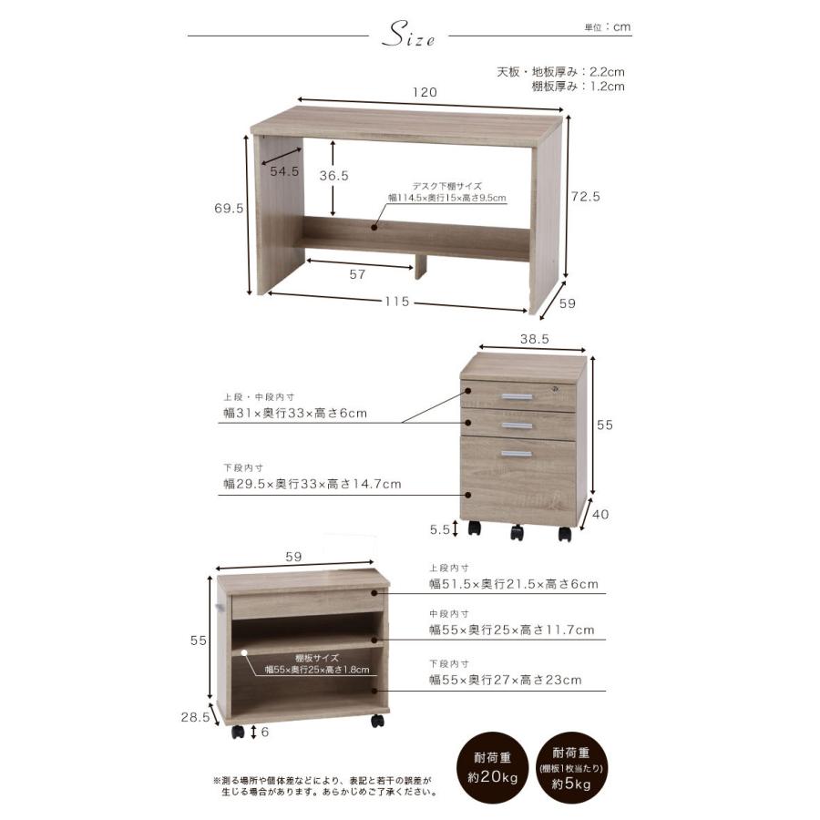 デスク チェスト ラック 3点セット セット 幅120cm 木製 収納