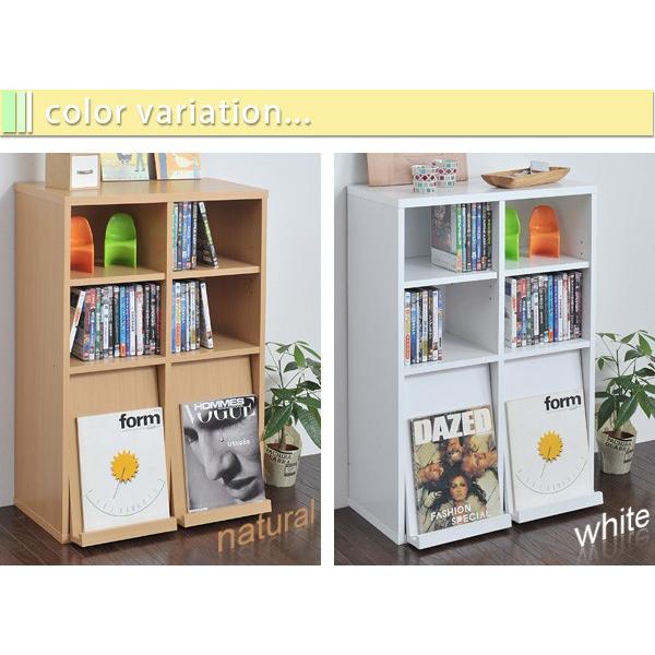 棚・本棚・三段・ホワイト 6BOXシリーズ フラップ2枚扉オープン