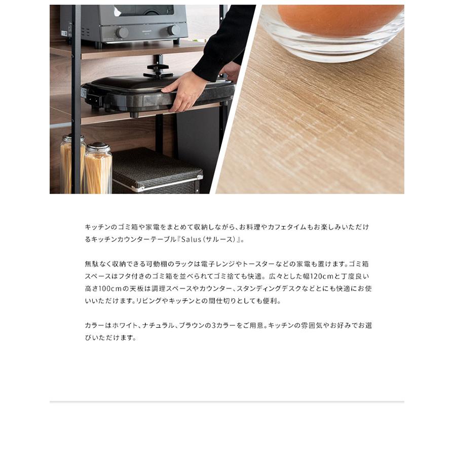 キッチンカウンター 間仕切り テーブル 120 ゴミ箱上ラック レンジ
