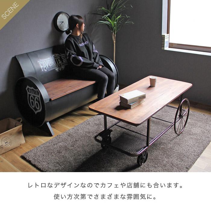 テーブル センターテーブル おしゃれ 木製 車輪 北欧 幅 112 高さ 50 cm ブルックリン アンティーク 木製 アイアン_11