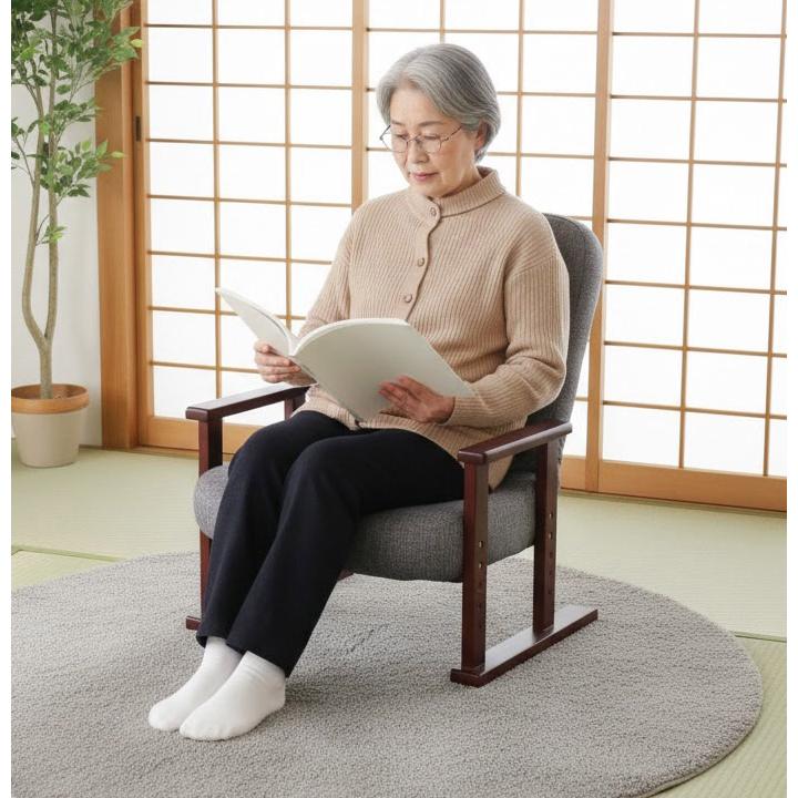 超美品　リクライニングチェア　フットレスト連動　コンパクトサイズ 高座椅子 高齢者 リクライニング フットレスト 折りたたみ コンパクト