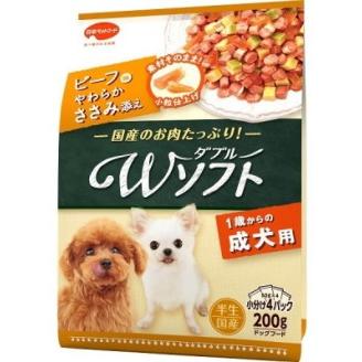 日本ペット】Wソフト 成犬用 お肉を味わうビーフ味粒・やわらかささみ