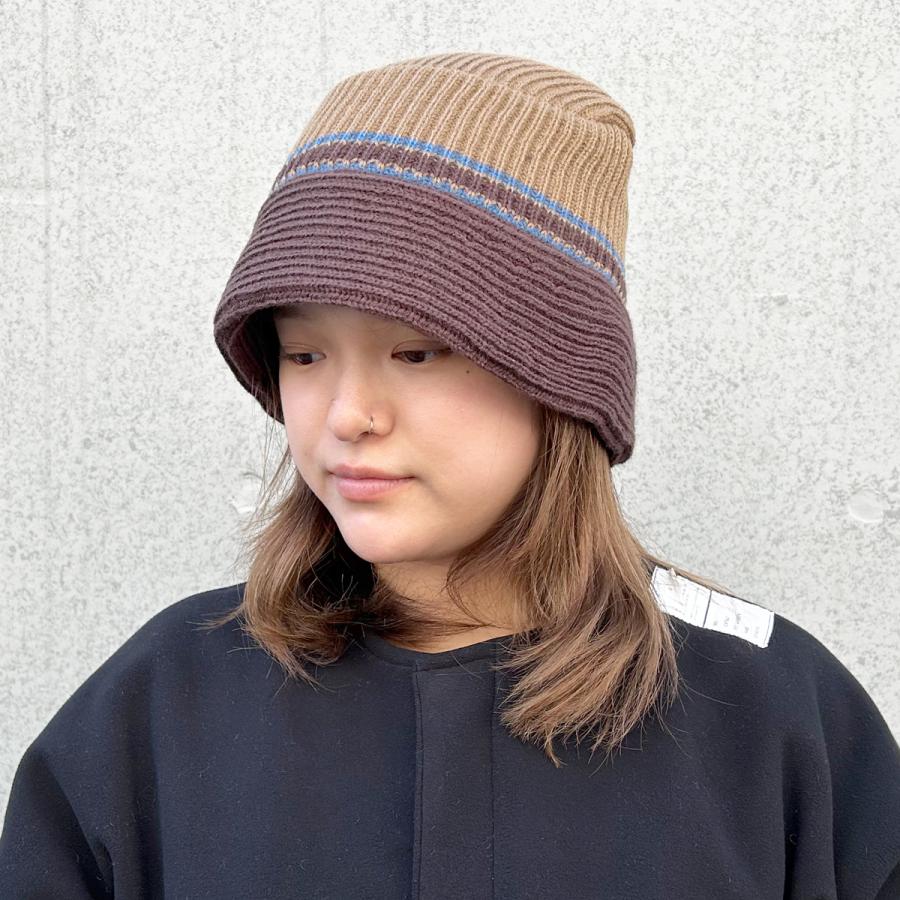 ニットハット 洗える 抗菌 消臭 ハット ニット バケット ちくちくしない 洗濯 帽子 メンズ レディース フリーサイズ ベーシックエンチ Line Knit Bucket Hat | Basiquenti | 06