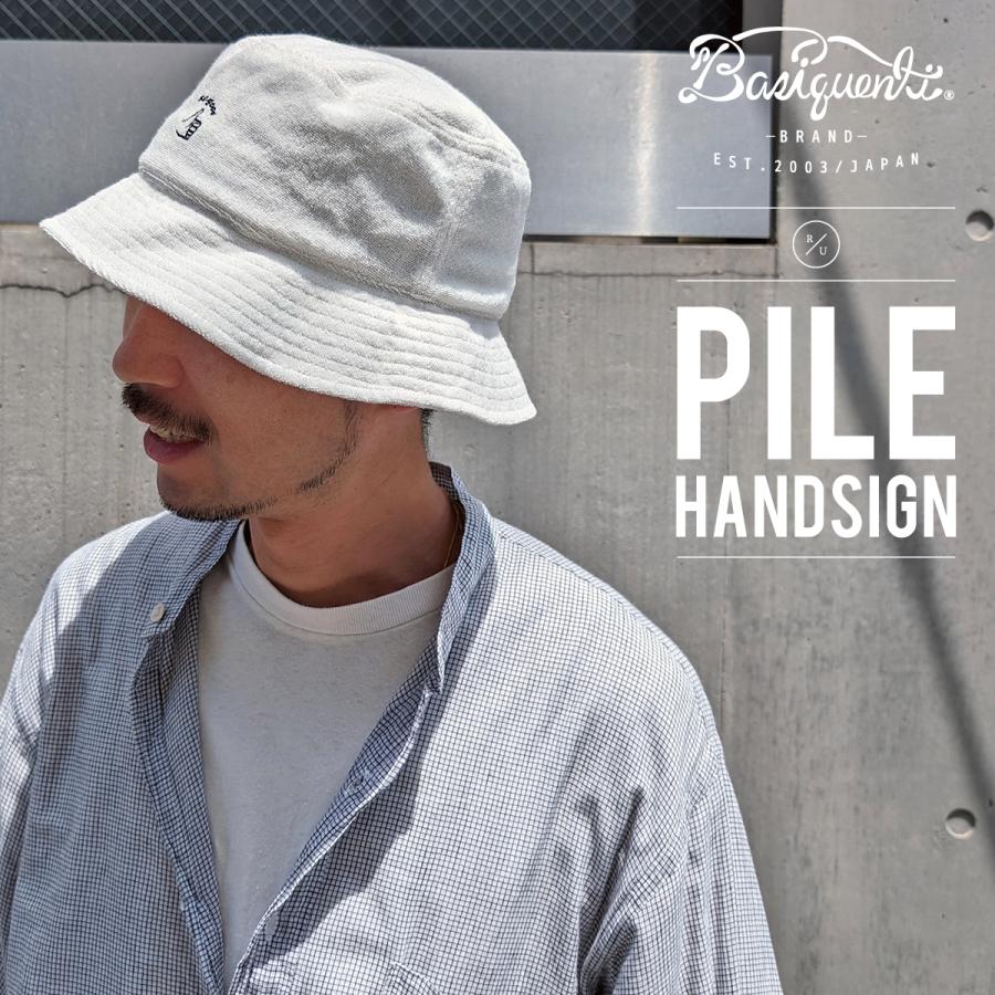 パイル ハンドサイン ハット 洗える 抗菌 消臭 吸水速乾 バケット サファリ 帽子 メンズ レディース フリーサイズ ベーシックエンチ Pile Handsign Hat | Basiquenti | 12