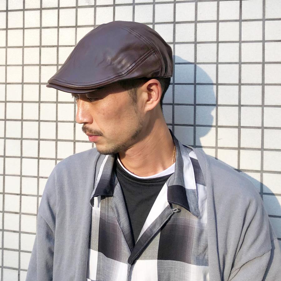 ベーシックエンチ Fake Leather Hunting フェイクレザー ハンチング 抗菌 消臭 秋冬 PU レザー 帽子 鳥打帽 モード アイビー メンズ レディース フリーサイズ | Basiquenti | 05