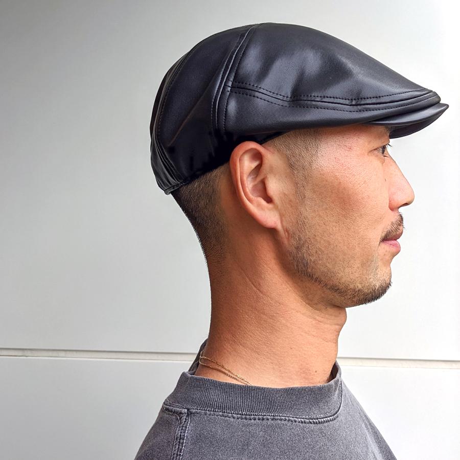 ベーシックエンチ Fake Leather Hunting フェイクレザー ハンチング 抗菌 消臭 秋冬 PU レザー 帽子 鳥打帽 モード アイビー メンズ レディース フリーサイズ | Basiquenti | 07