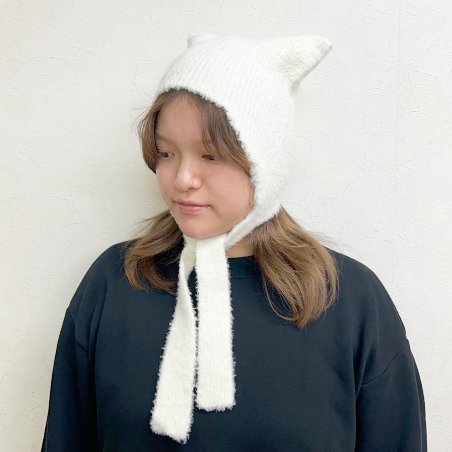 猫耳 抗菌 消臭 キャット イアー ワッチ ニットキャップ 猫みみ リボン 防寒 ニット帽 スクエアワッチ 帽子 レディース フリーサイズ 手洗い Cat Ear Watch | Basiquenti | 06