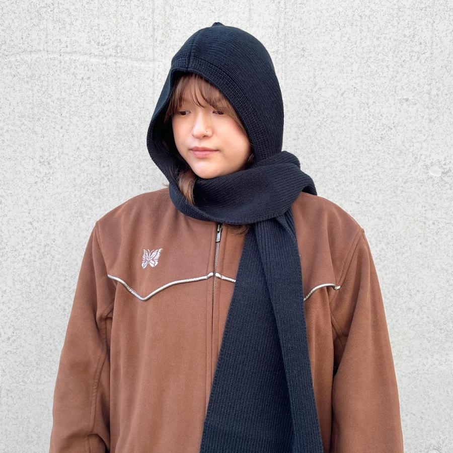 Basiquenti 2way 抗菌 消臭 リブ フード マフラー キャップ 付き 耳