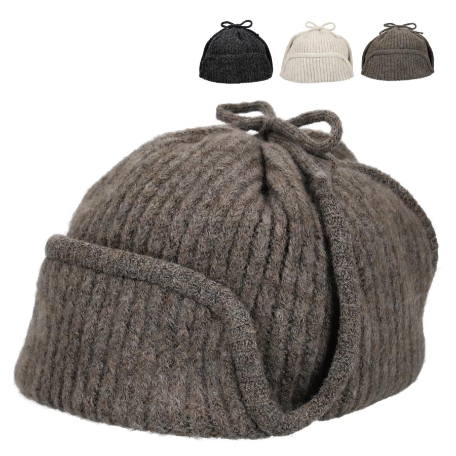 2way 抗菌 消臭 フライト キャップ ニット ふわふわ もこもこ 耳当て付き リボン 防寒 帽子 レディース フリーサイズ リブ 深め 手洗い Rib Knit Flight Cap | Basiquenti
