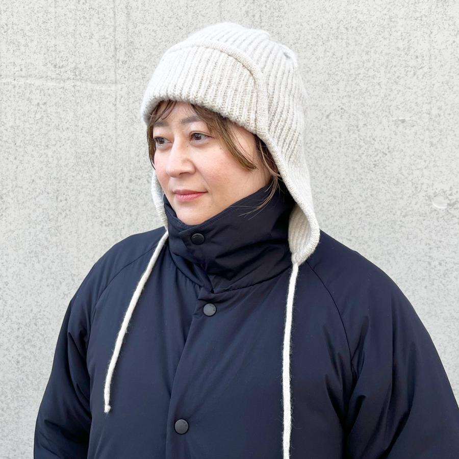 2way 抗菌 消臭 フライト キャップ ニット ふわふわ もこもこ 耳当て付き リボン 防寒 帽子 レディース フリーサイズ リブ 深め 手洗い Rib Knit Flight Cap | Basiquenti | 05