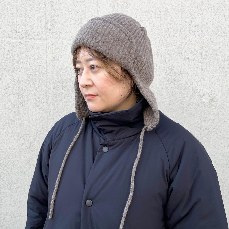 2way 抗菌 消臭 フライト キャップ ニット ふわふわ もこもこ 耳当て付き リボン 防寒 帽子 レディース フリーサイズ リブ 深め 手洗い Rib Knit Flight Cap | Basiquenti | 06