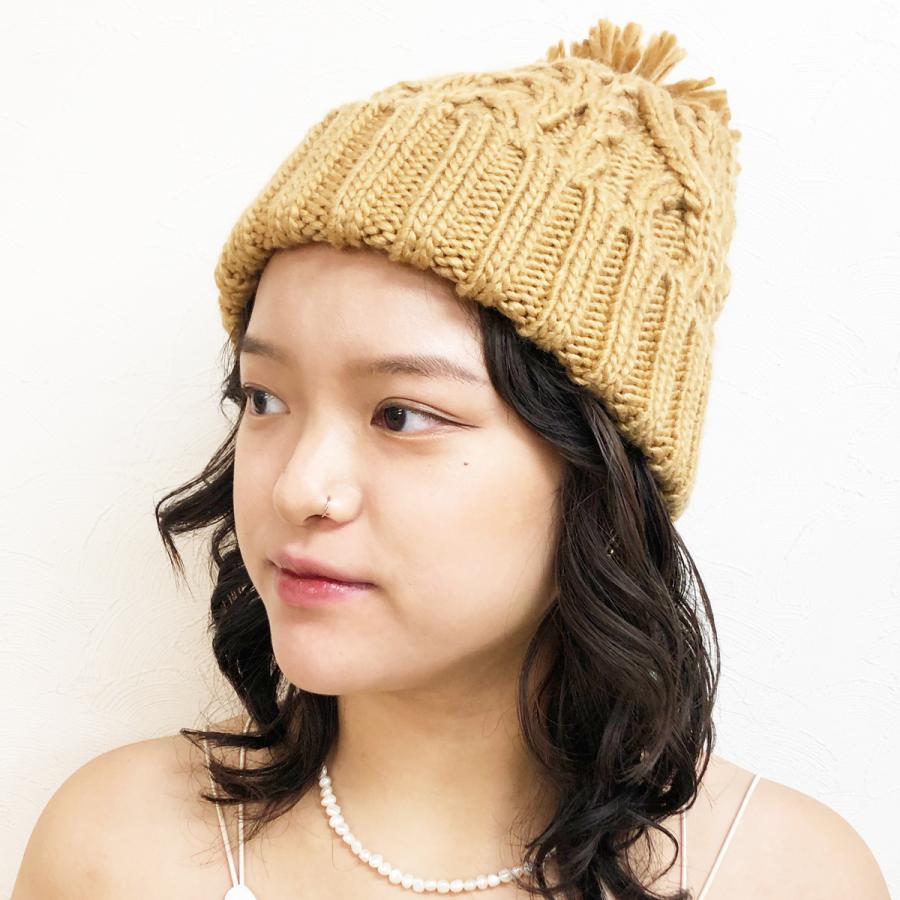 ユキエモン♡リボンボーダーキャップ Basiquenti ラバブル Heavy Cable Watch 帽子 大きめ ポンポン