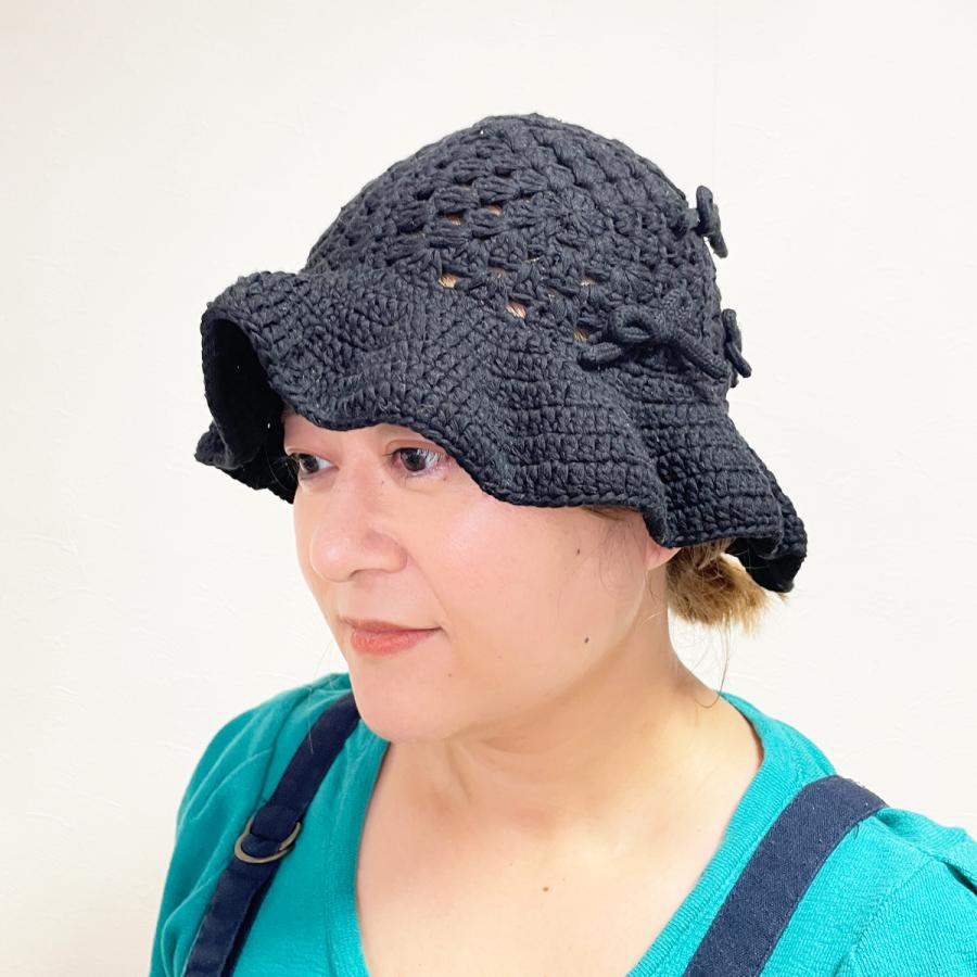 リボン ニット クロシェ 手編みコットンクロシェハット 抗菌 消臭 小顔効果 ハット 日除け 帽子 畳める レディース フリーサイズ ソエリラ Ribbon Knit Crochet | Basiquenti | 03