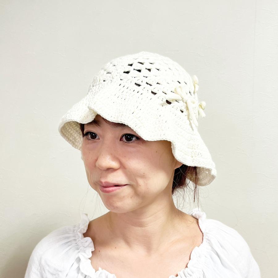 リボン ニット クロシェ 手編みコットンクロシェハット 抗菌 消臭 小顔効果 ハット 日除け 帽子 畳める レディース フリーサイズ ソエリラ Ribbon Knit Crochet | Basiquenti | 04