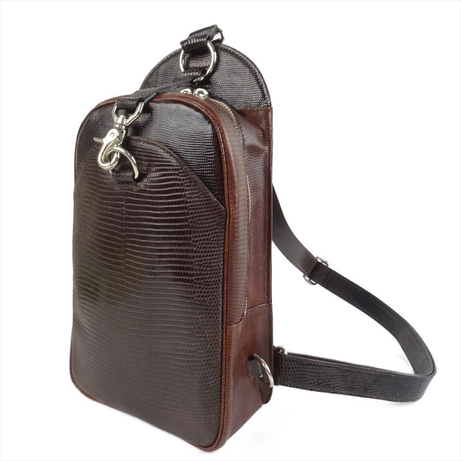 新品 リザード トカゲ ファッション サドルバッグ 茶 ボディバッグ ツヤ バイカラー 3702 エキゾチックレザー Rivi