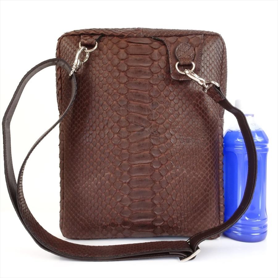 新品 パイソンレザー ショルダーバッグ ポシェット 茶 ブラウン ヘビ革 レザーバッグ 蛇 カバン 斜め掛け_1