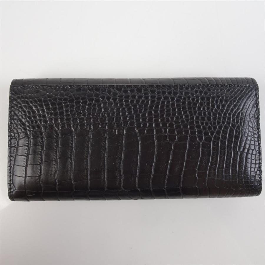 新品 クロコダイル レザー 長財布 フラップ式 黒 ブラック レザー