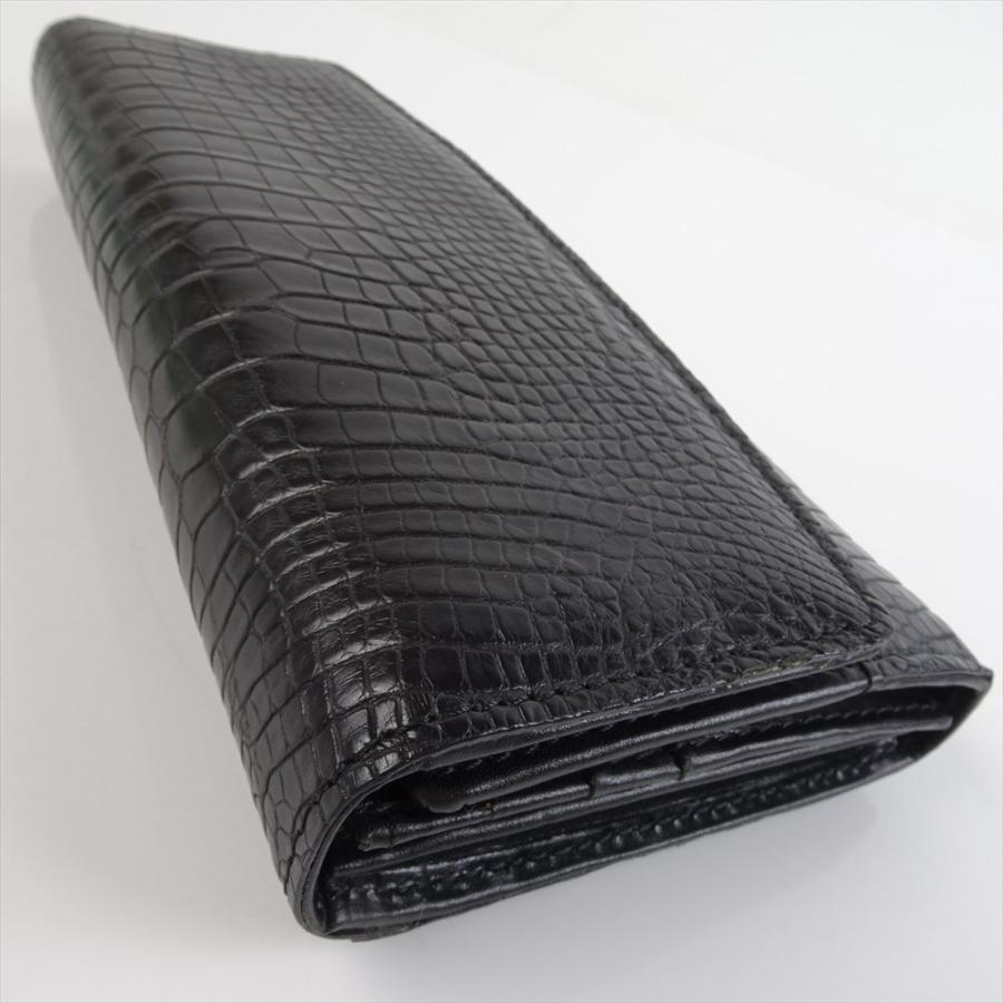 新品 クロコダイル レザー 長財布 フラップ式 黒 ブラック レザー