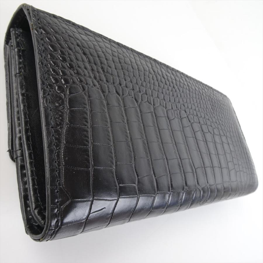 新品 クロコダイル レザー 長財布 フラップ式 黒 ブラック レザー  
