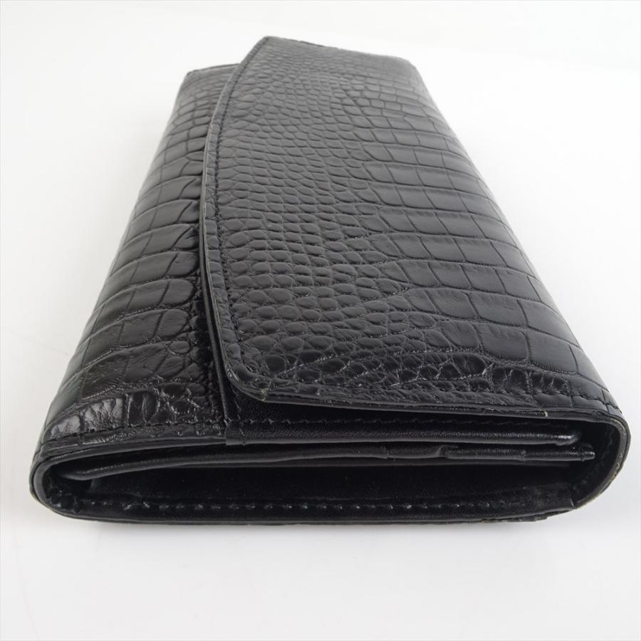 新品 クロコダイル レザー 長財布 フラップ式 黒 ブラック レザー 