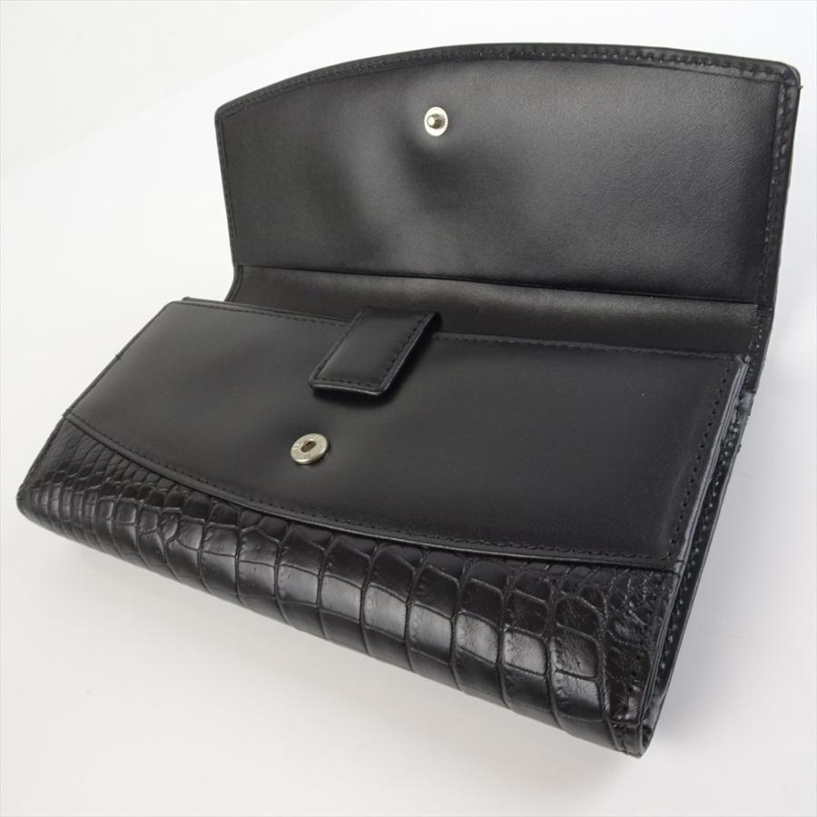 新品 クロコダイル レザー 長財布 フラップ式 黒 ブラック レザー 