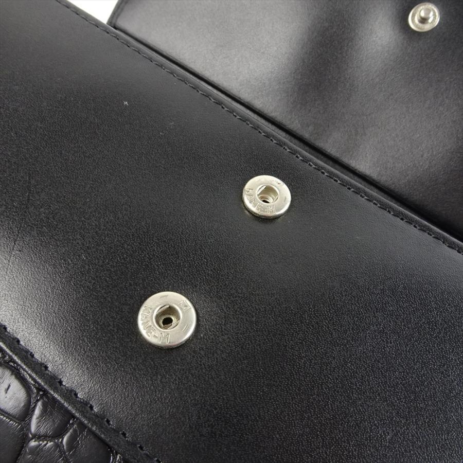 新品 クロコダイル レザー 長財布 フラップ式 黒 ブラック レザー 