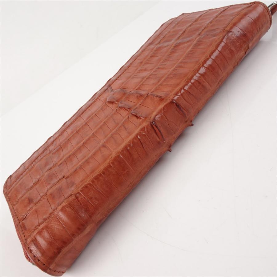 未使用 カイマンレザー 長財布 ラウンドファスナー スモーキーオレンジ  