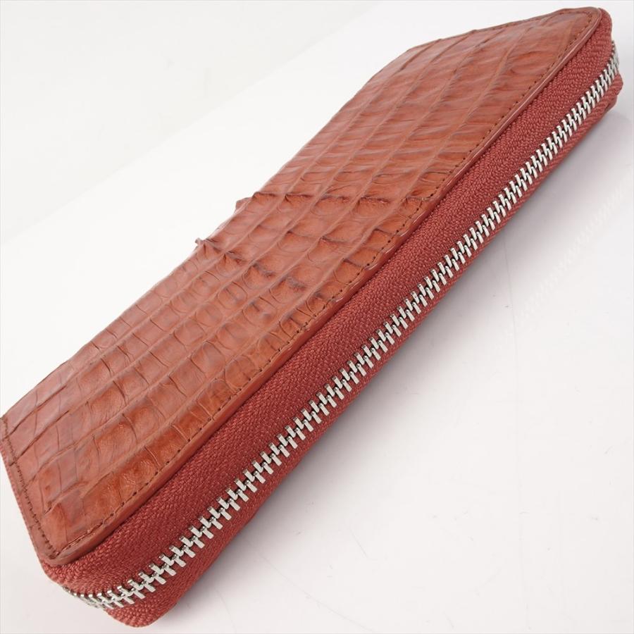 未使用 カイマンレザー 長財布 ラウンドファスナー スモーキーオレンジ  