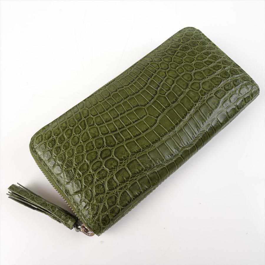 新品 クロコダイルレザー 長財布 モスグリーン 深緑 マット ラウンド