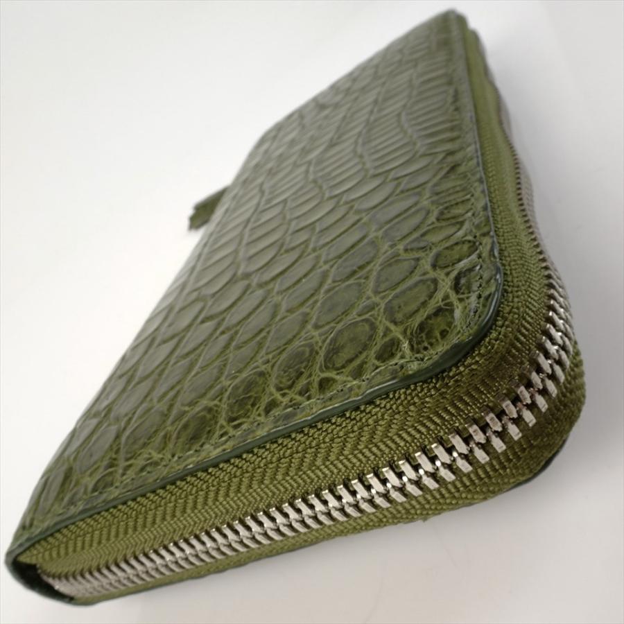 新品 クロコダイルレザー 長財布 モスグリーン 深緑 マット ラウンド