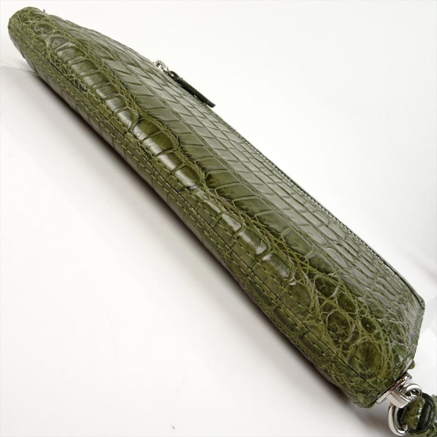 新品 クロコダイルレザー 長財布 モスグリーン 深緑 マット ラウンド