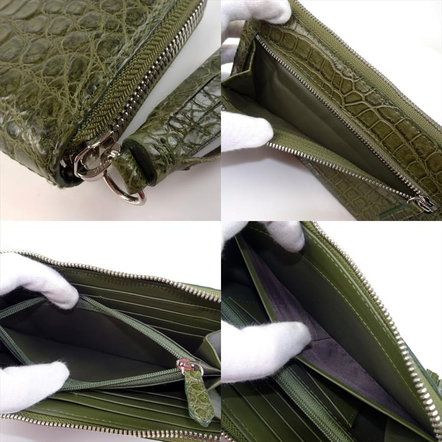 新品 クロコダイルレザー 長財布 モスグリーン 深緑 マット ラウンド