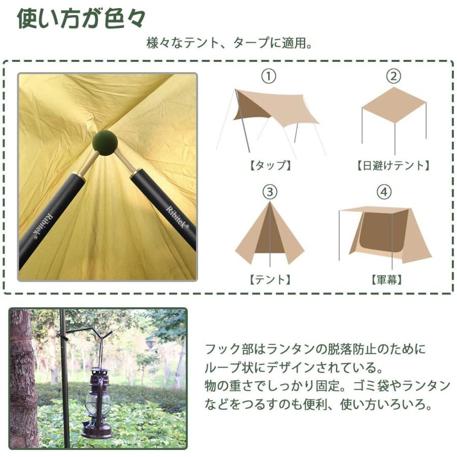 Ribitek アルミテントポール タープポール 2本セット 直径19mm ポール5本/セット(190cm) 分割式 軽量 多機能 ランタンフック シ|rizemictc|05