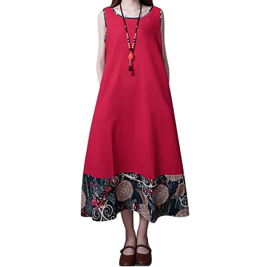 セカンドルーツ ゆったり ノースリーブ エスニック 柄 森ガール ロング ワンピース カジュアル ナチュラル 上品 清楚系 重ね