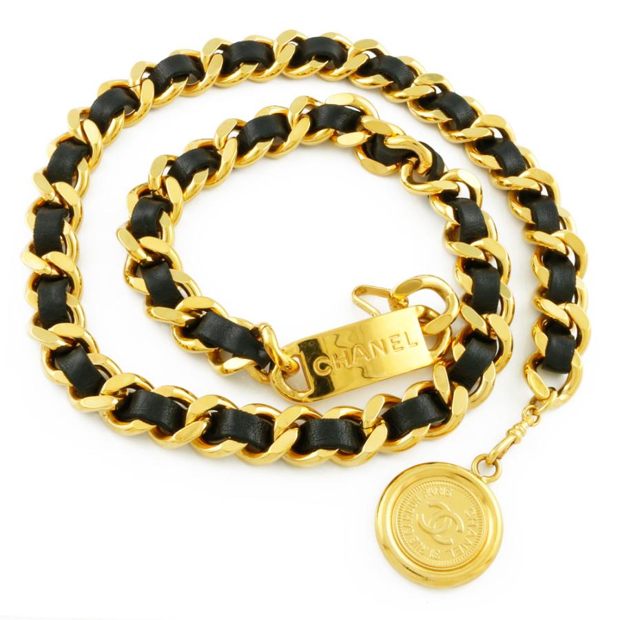 激安ブランド シャネル Chanel ベルト チェーンベルト ココマーク ヴィンテージ メタル レザー ゴールド ブラック 中古 Bim 超美品 Skylanceronline Com