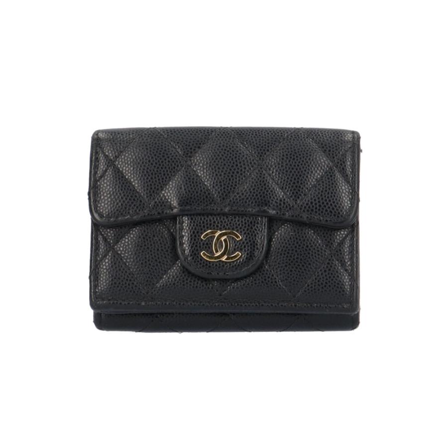 シャネル クラシック スモール フラップ ウォレット マトラッセ 三つ折り財布 キャビアスキン AP0230 レディース CHANEL  中古 CHANEL（シャネル） クラシック スモール フラップ ウォレット