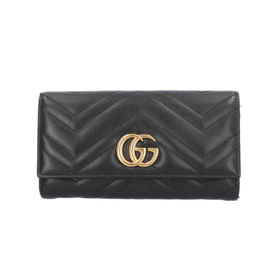 美品 GUCCI GG マーモント レザー コンチネンタル 長財布 ブラック GUCCI（グッチ） コンチネンタルウォレット GGマーモント 長財布