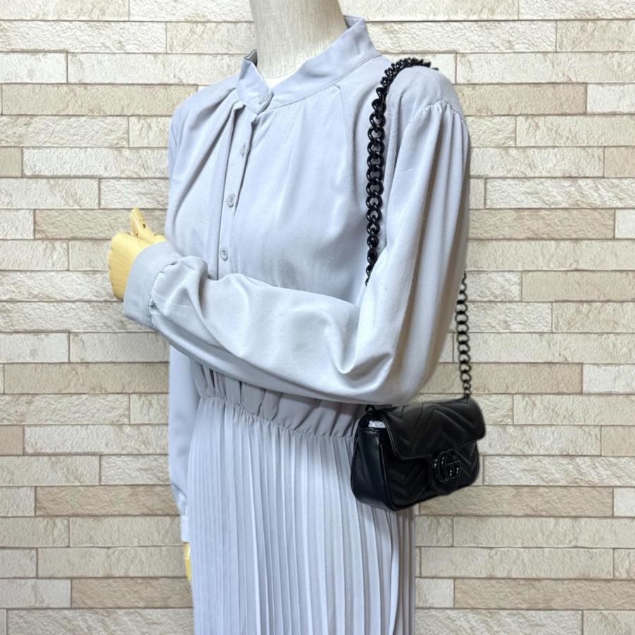 GUCCI グッチ/GGマーモントチェーンレザーショルダー/699757/493***/Aランク/89【中古】 GUCCI（グッチ） GGマーモント ショルダーバッグ 699757 ブラック