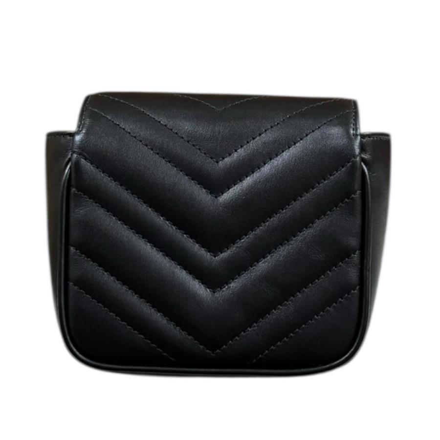 グッチ ミニポシェット GGマーモント ショルダーバッグ レザー 739599 ブラック レディース GUCCI  中古 GUCCI（グッチ） ミニポシェット GGマーモント ショルダーバッグ