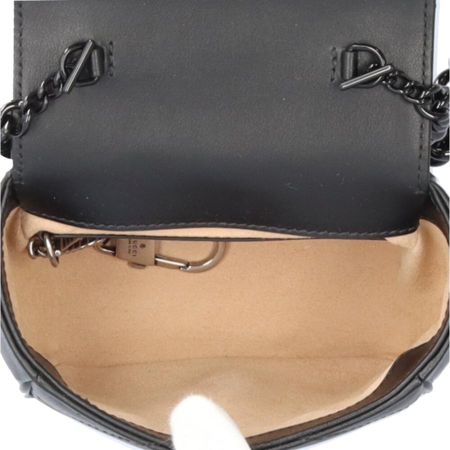 グッチ ミニポシェット GGマーモント ショルダーバッグ レザー 739599 ブラック レディース GUCCI  中古 GUCCI（グッチ） ミニポシェット GGマーモント ショルダーバッグ