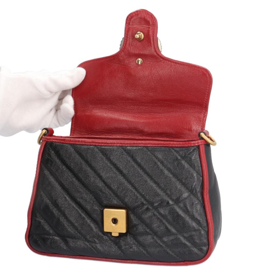 グッチ ミニトップハンドルバッグ GGマーモント ショルダーバッグ レザー 583571 ブラック レディース GUCCI  中古 GUCCI（グッチ） ミニトップハンドルバッグ GGマーモント ショルダー