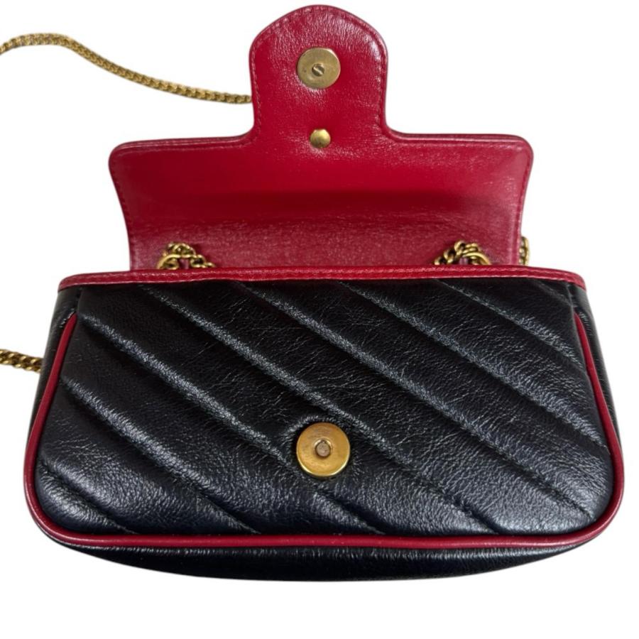 グッチ スーパー ミニバッグ GGマーモント ショルダーバッグ レザー 574969 ブラック レディース GUCCI  中古 GUCCI（グッチ） スーパー ミニバッグ GGマーモント ショルダーバッグ