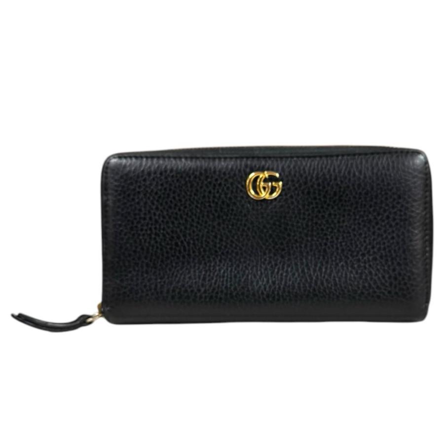 【美品】GUCCI 長財布 GGマーモント ブラック レザー レディース GUCCI（グッチ） ダブルG ジップアラウンドウォレット GGマーモント 長