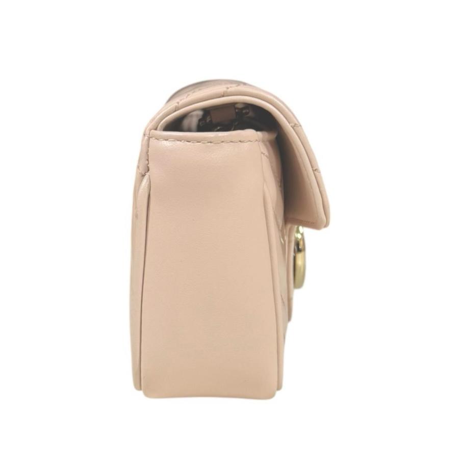 極美品 グッチ ショルダーバッグ GGマーモント キルティング　ピンクベージュ GUCCI（グッチ） キルティング スーパーミニバッグ GGマーモント