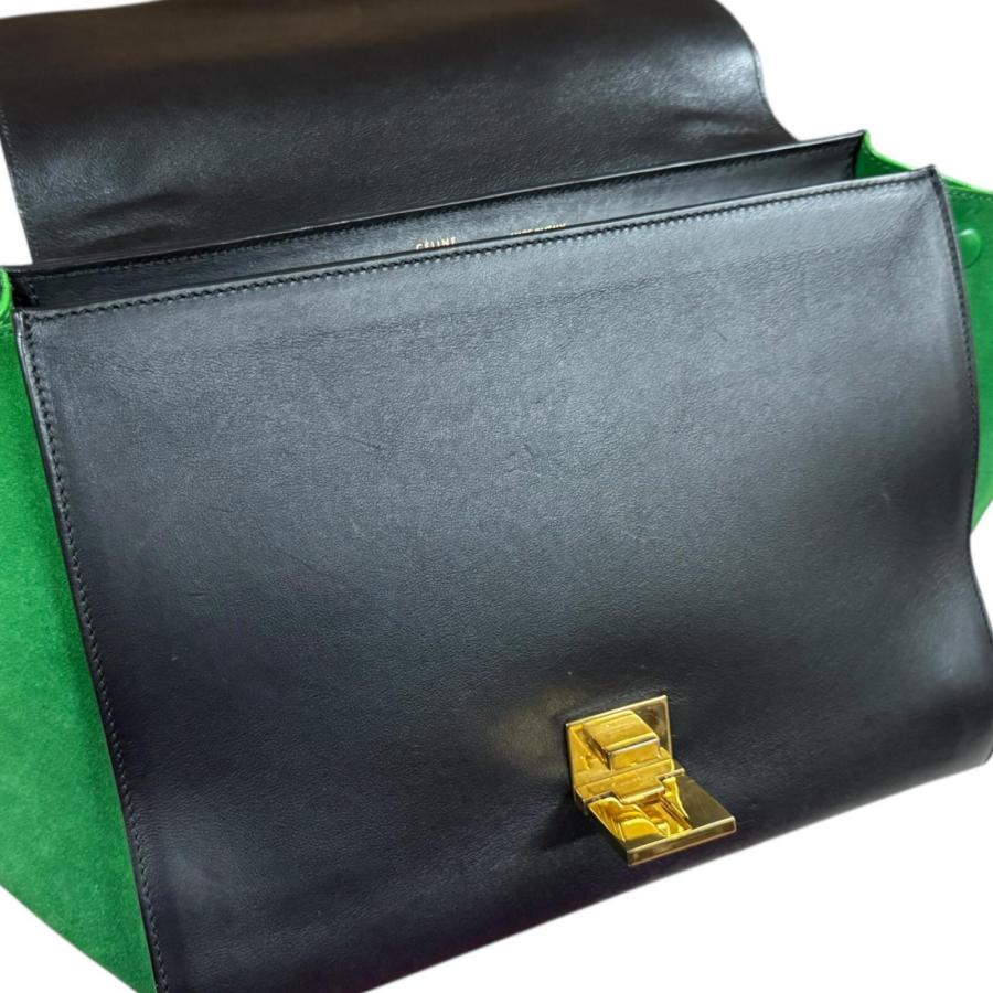 CELINE セリーヌ トラペーズ　ネイビー/グリーン　中古品 CELINE（セリーヌ） トラペーズ ショルダーバッグ レザー ブラック