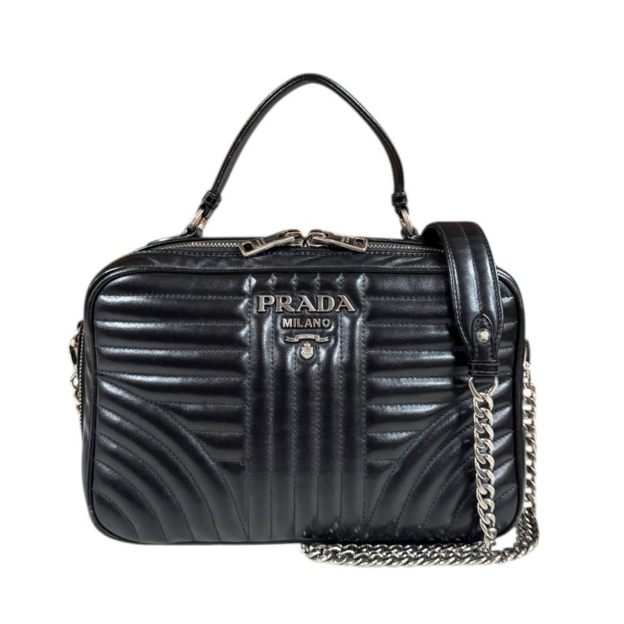 プラダ ダイアグラム ショルダーバッグ レザー 1BH119 ブラック レディース PRADA  中古 R&Kリサイクルキング PRADA（プラダ） ダイアグラム ショルダーバッグ レザー 1BH119