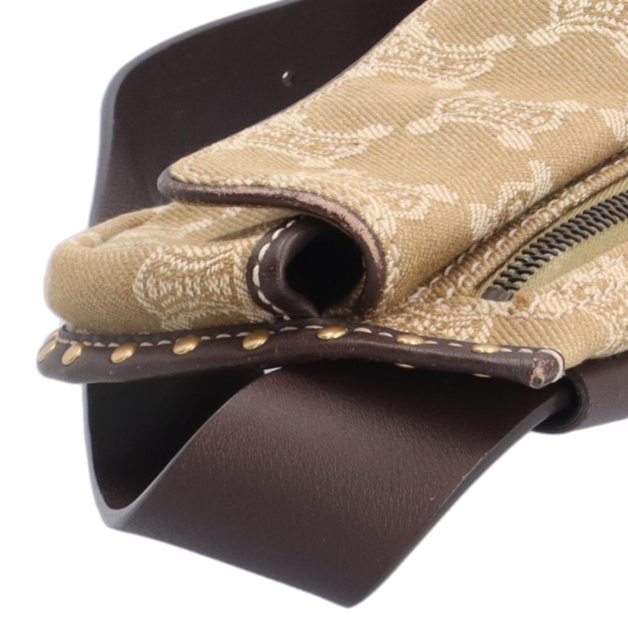 希少 セリーヌ マカダム ウエストバッグ ベージュ×ブラウン レザー×キャンバス CELINE（セリーヌ） マカダム ウエストバッグ デニム ベージュ