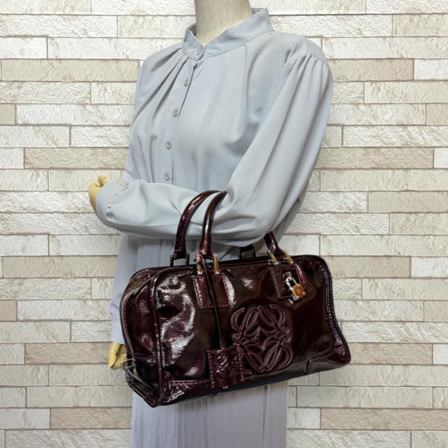 LOEWE（ロエベ） アマソナ28 ハンドバッグ エナメル パープル