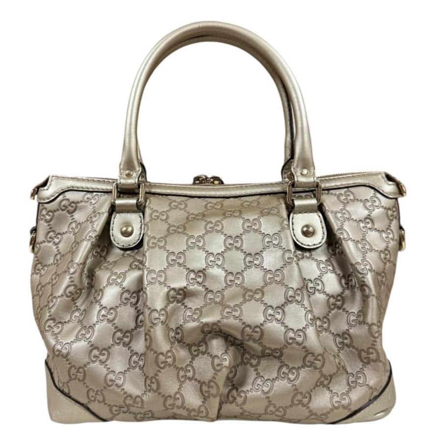 GUCCI / グッチシマ GG柄 スーキー トートバッグ レザー シルバー GUCCI（グッチ） スーキー グッチシマ ショルダーバッグ シマレザー