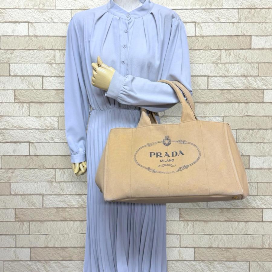 PRADA（プラダ） カナパトートL ハンドバッグ キャンバス ベージュ